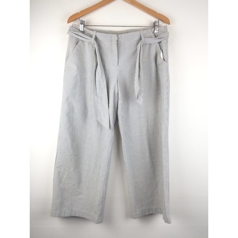 Kristina Ti DESIGNER pants 44 Wide Leg Seersucker Belt Tie Women MADE IN ITALY
